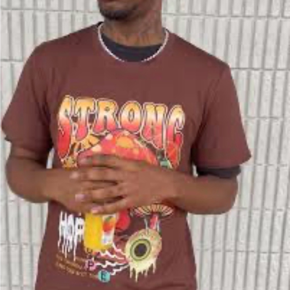 ROMWE Brown Shortsleeved Eclectic Graphic Tee #1612